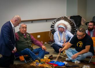Elder Clarence Wolfleg names Indigenous space during Pipe Ceremony at UFA
